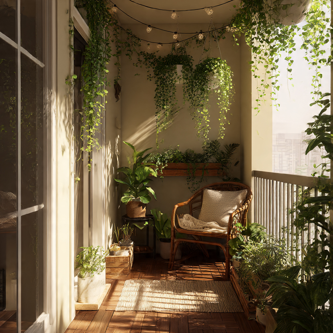 Balcony Decor with String of Hearts