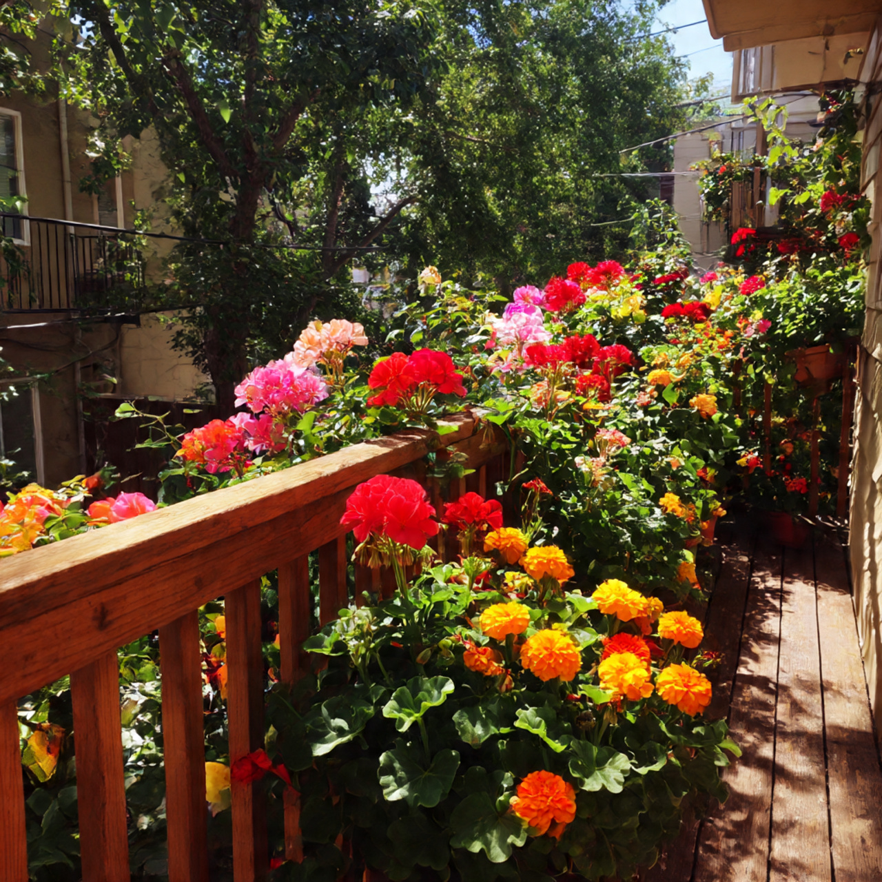 Balcony Garden with Colorful Flowers