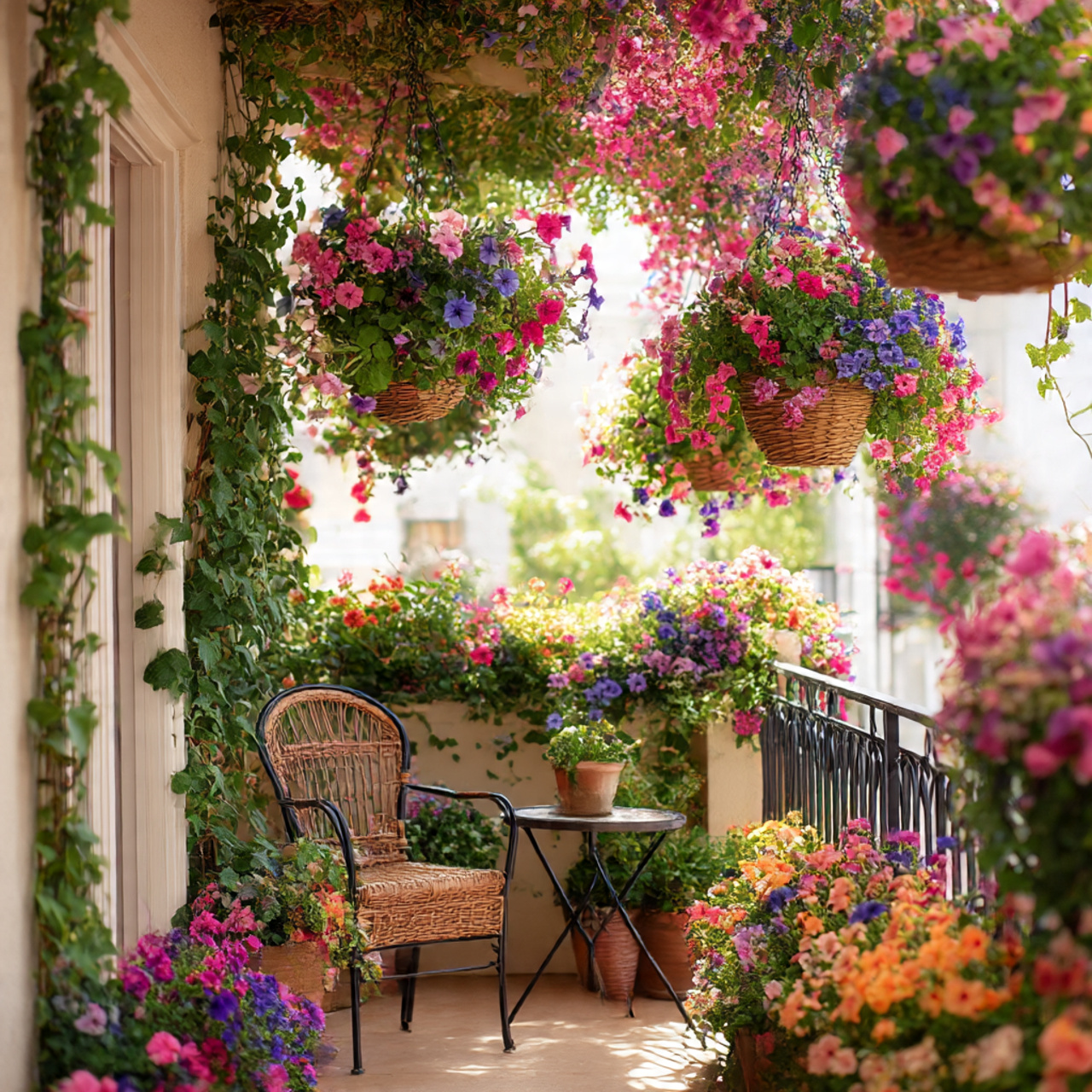 Balcony Garden with Hanging Baskets