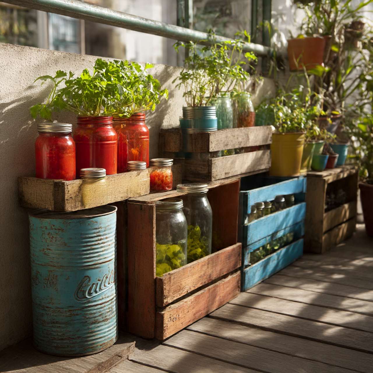 Balcony Garden with Recycled Containers