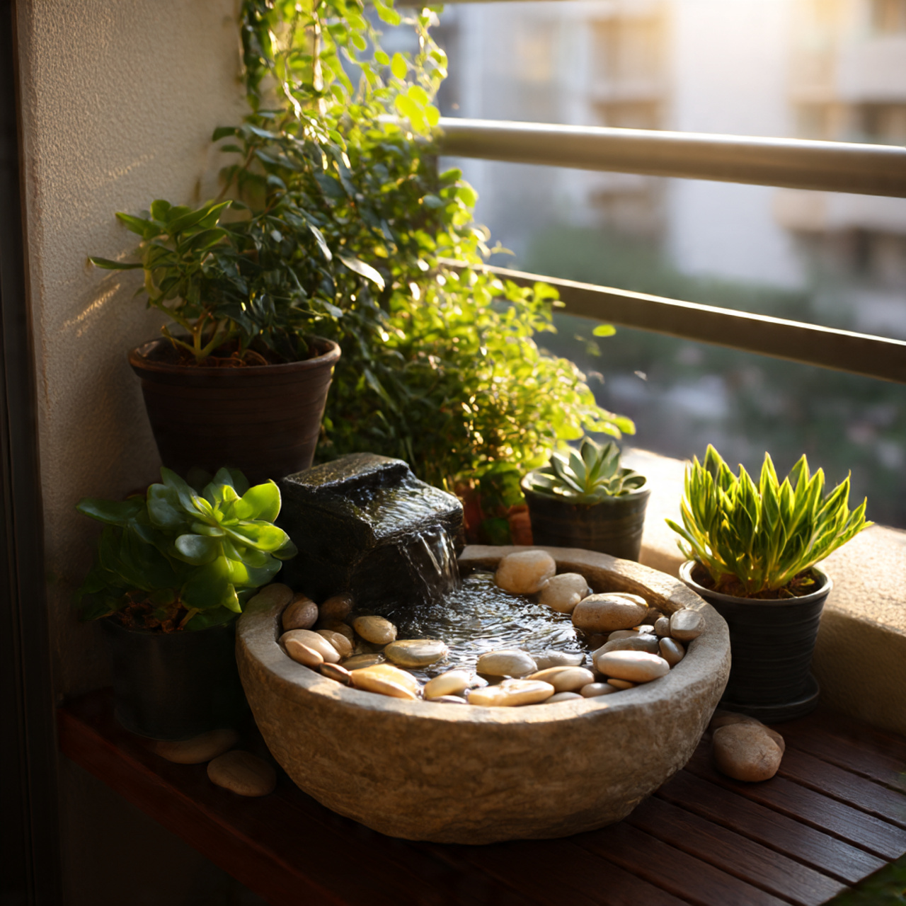 Balcony Garden with Water Feature
