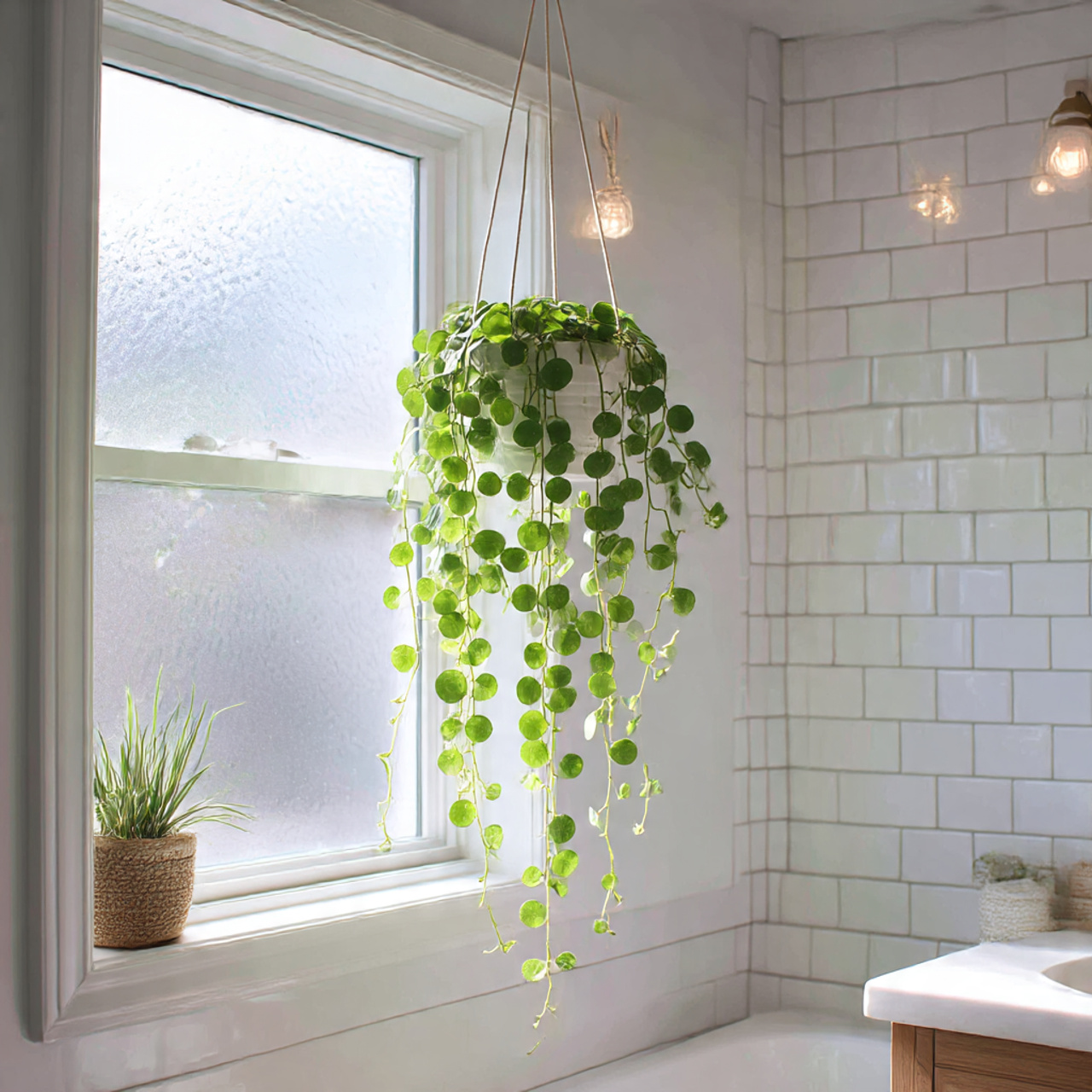 Bathroom Decor with String of Hearts