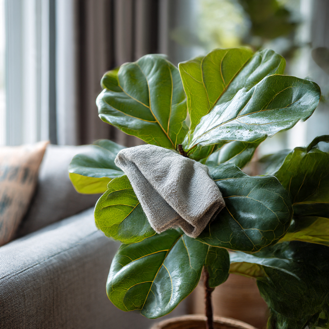 Cleaning Leaves of Fiddle Leaf Tree