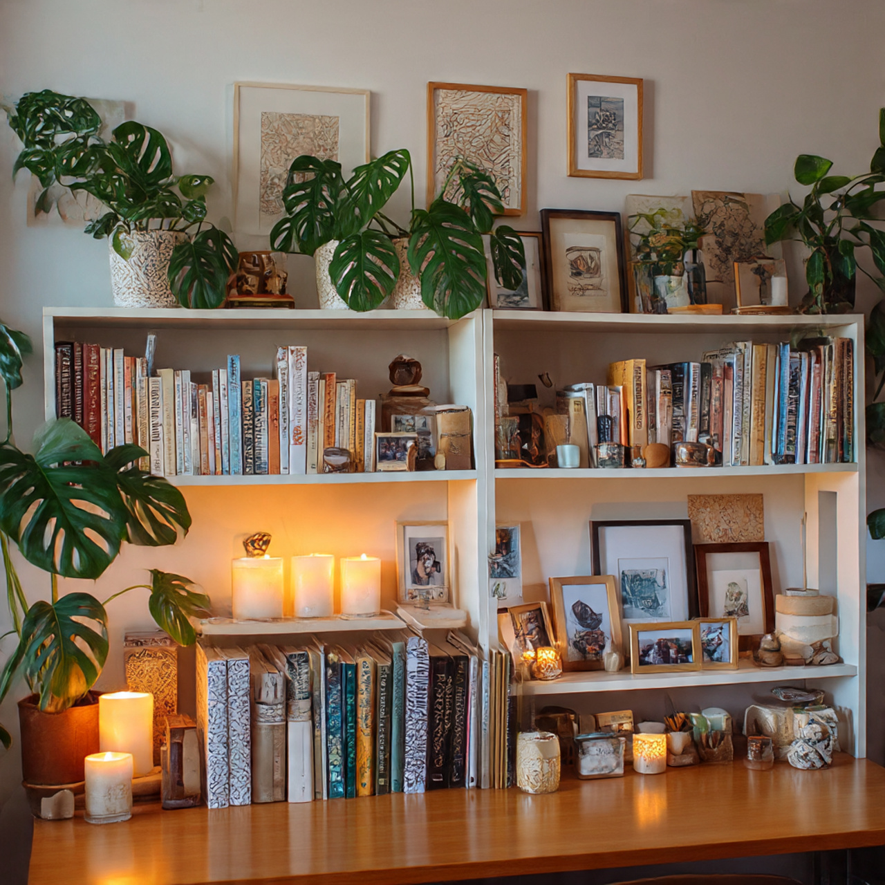 Decorating Shelves with Mini Monstera Plant