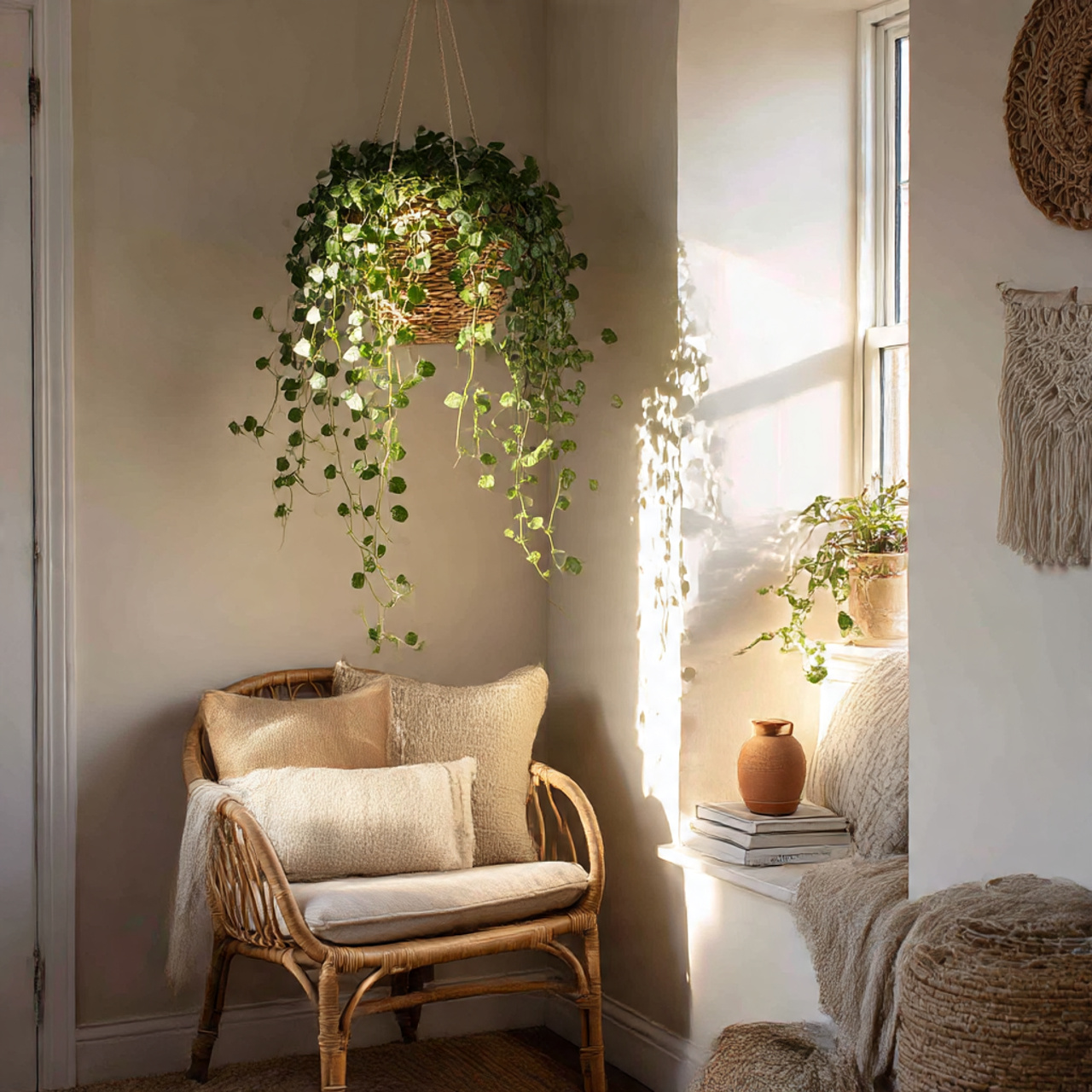 Hanging Basket with String of Hearts