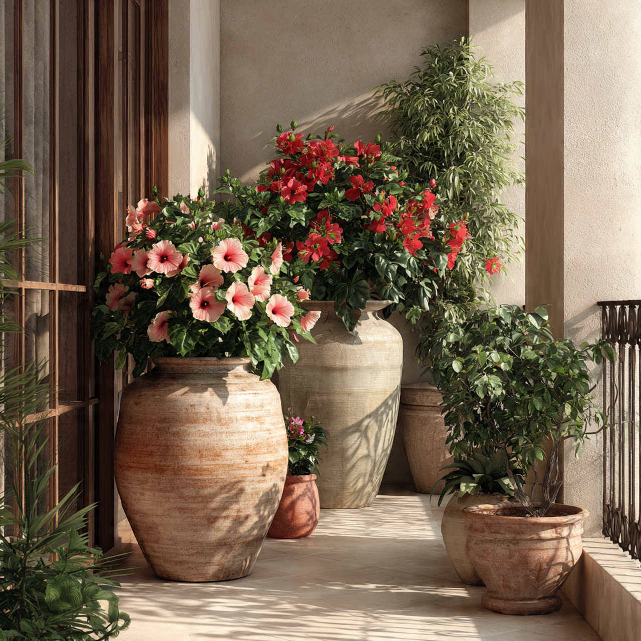 Hibiscus Flower in Large Decorative Containers