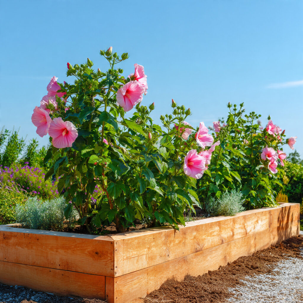 Hibiscus Flower in Raised Garden Beds