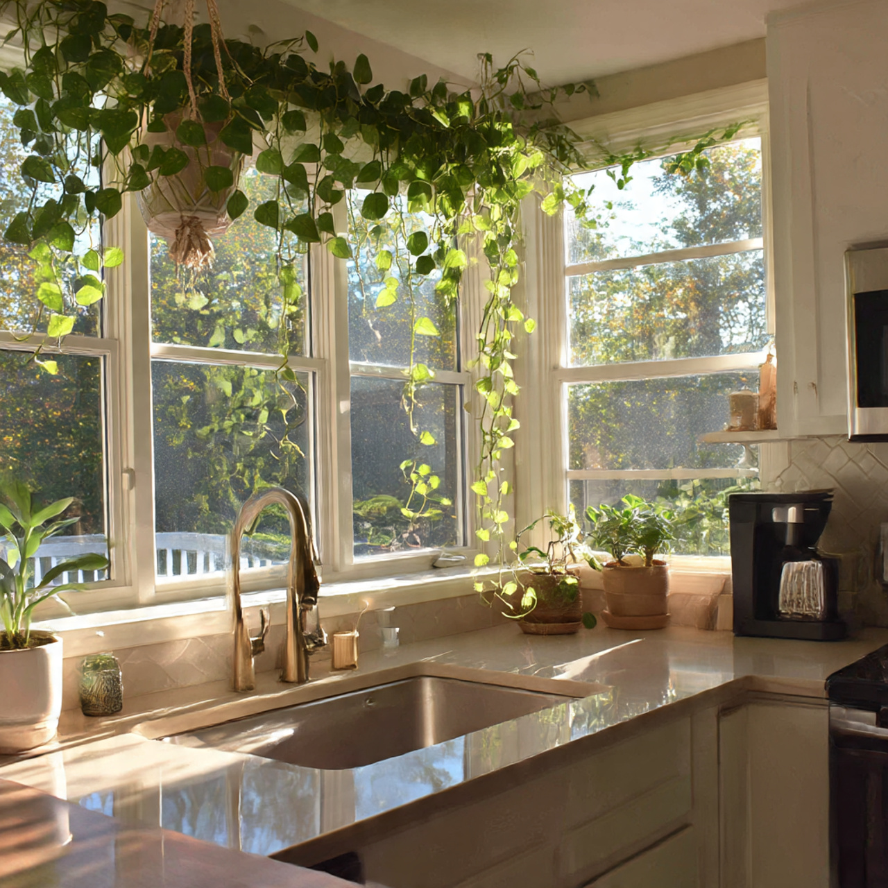 Kitchen Window String of Hearts