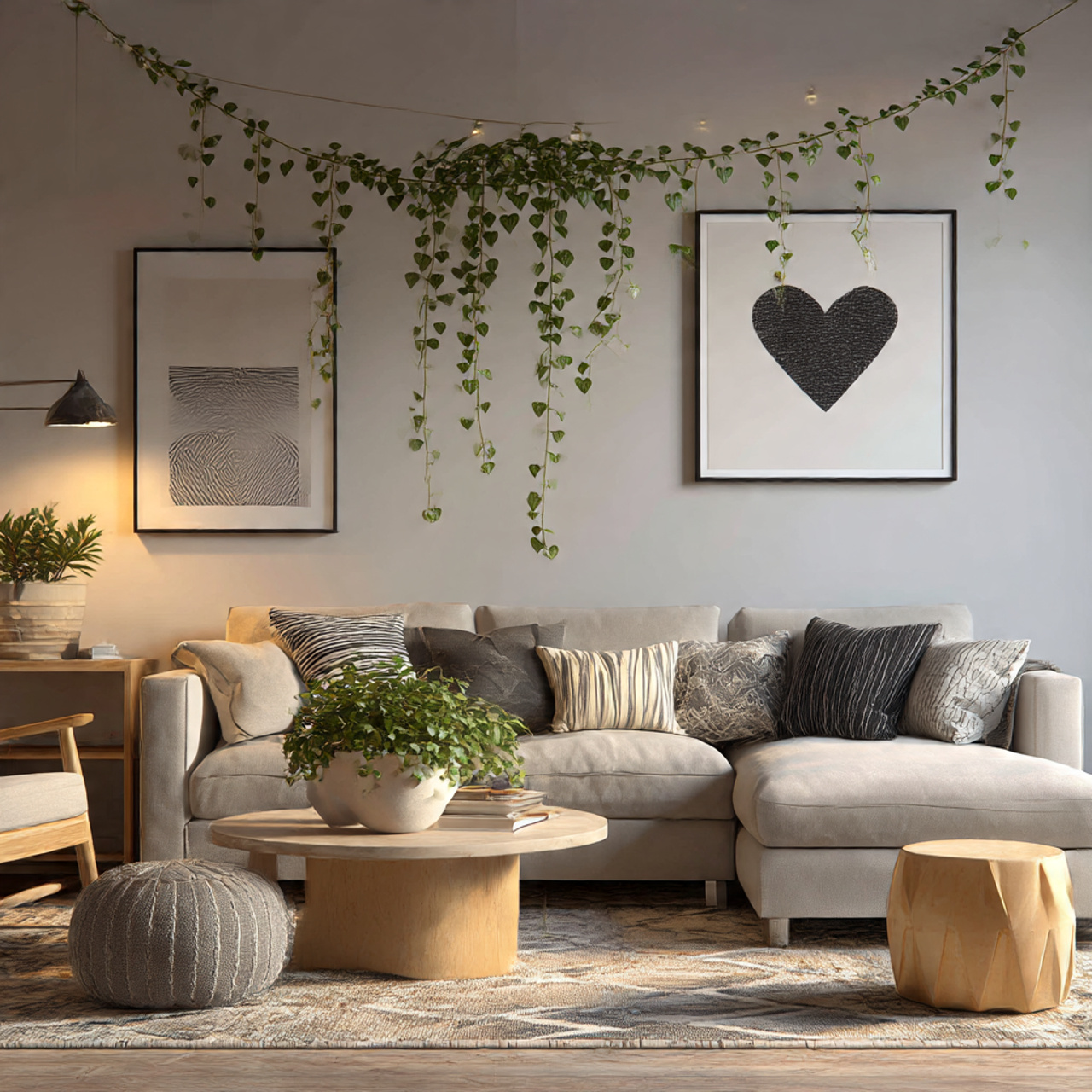 Living Room Focal Point with String of Hearts