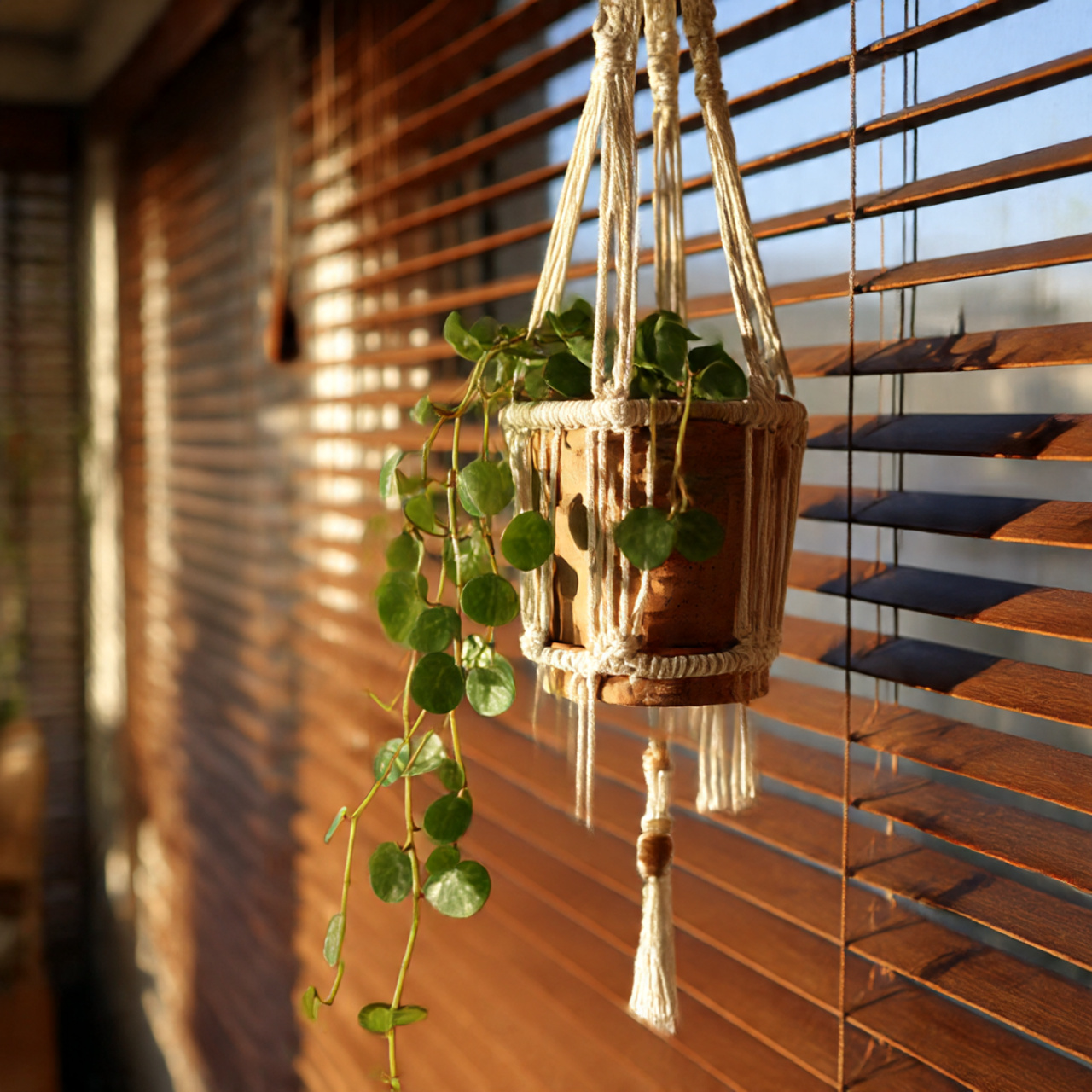 Macramé Hanger with String of Hearts