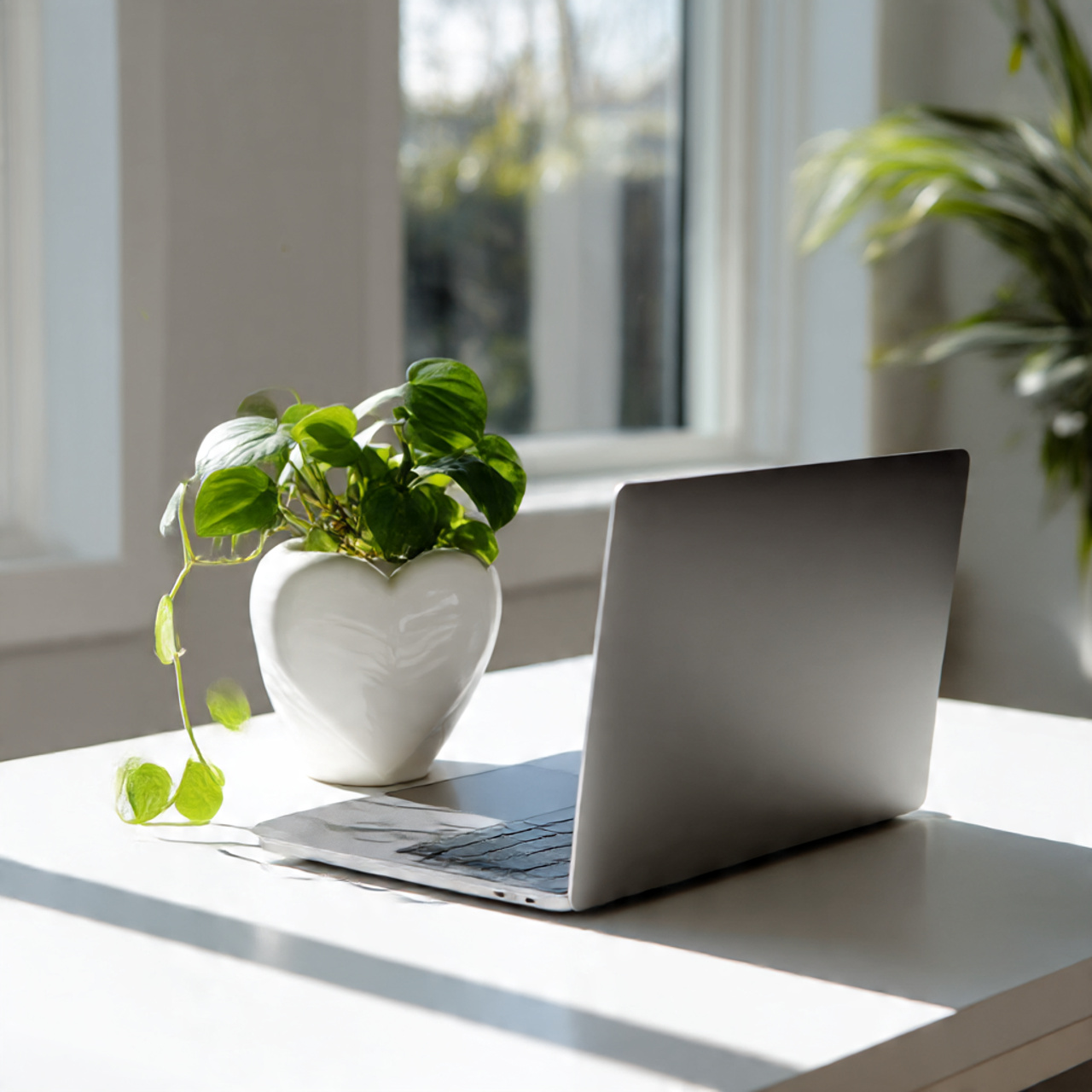Minimalist Desk Setup with String of Hearts