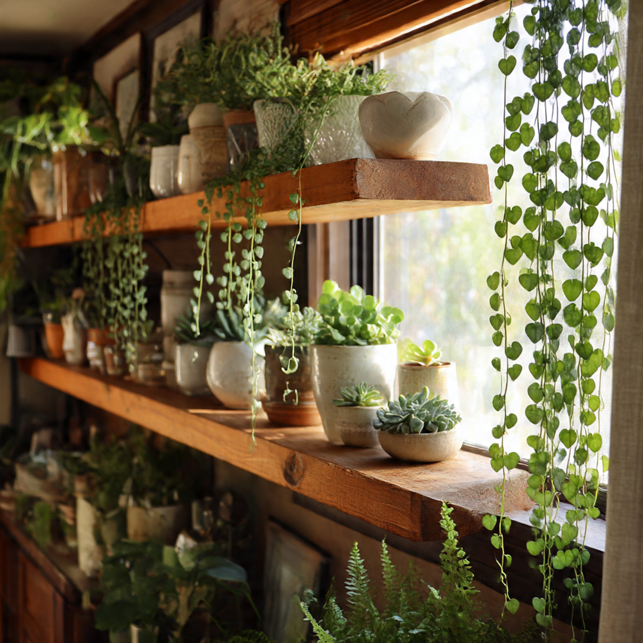 Mixed Plant Shelf with String of Hearts