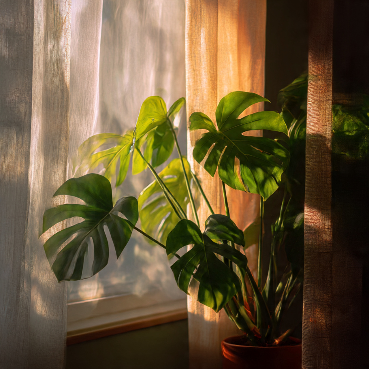 Monstera Plant with Natural Light Control