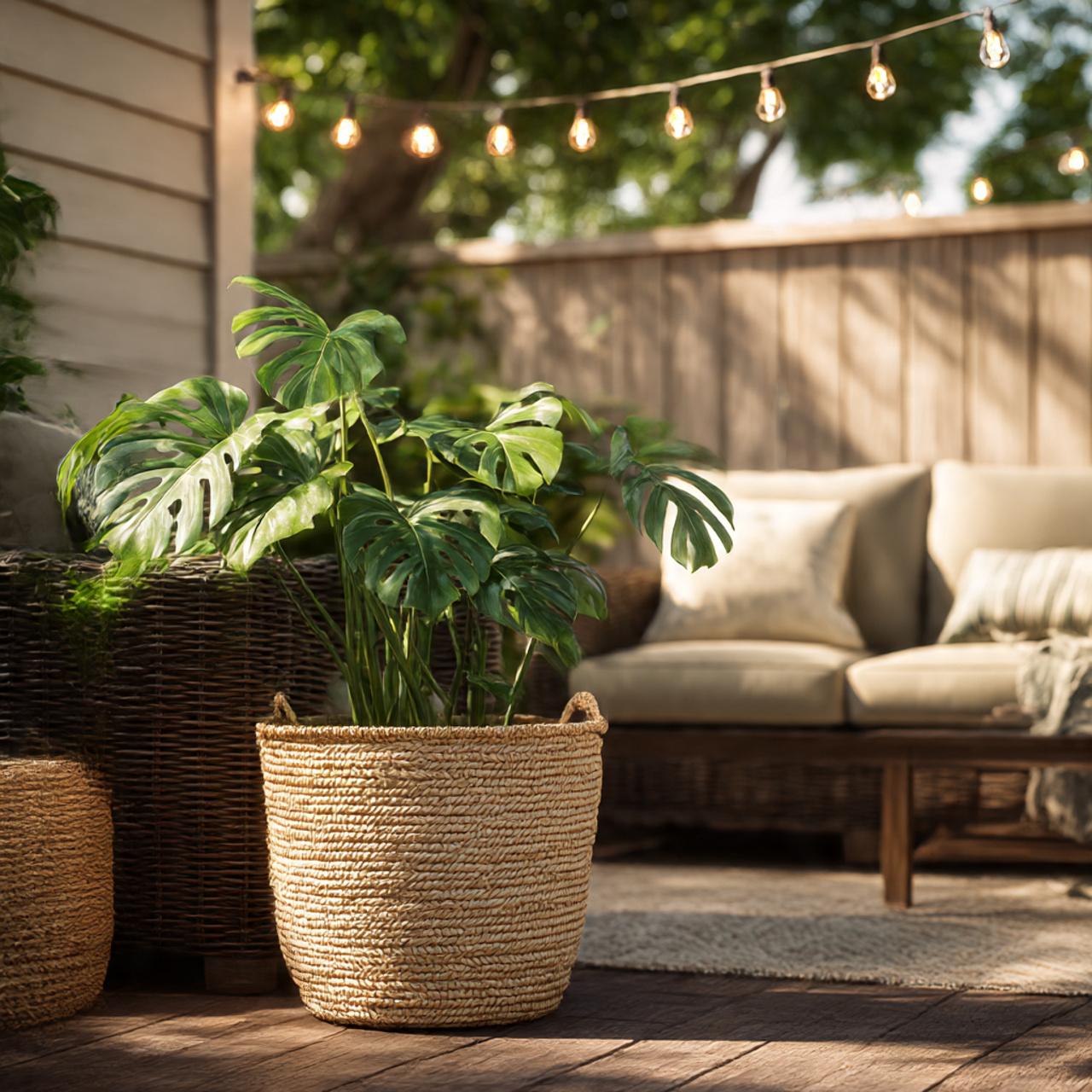 Outdoor Patio Styling with Monstera Plant