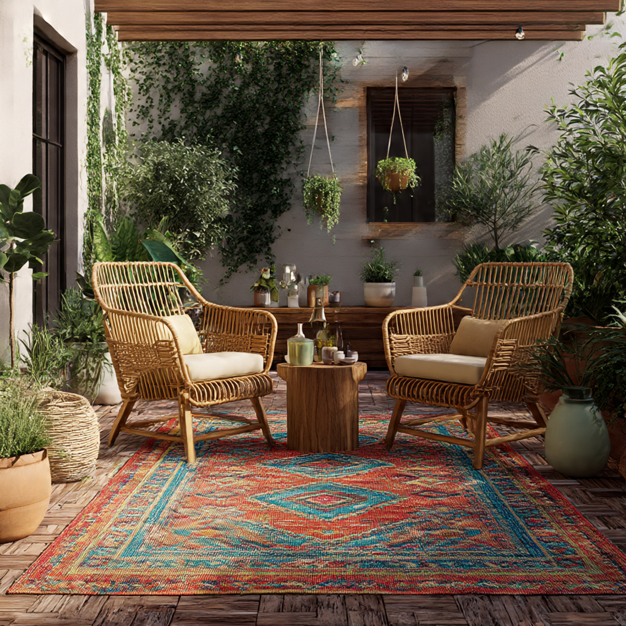 Outdoor Rugs to Define Boho Patio Spaces