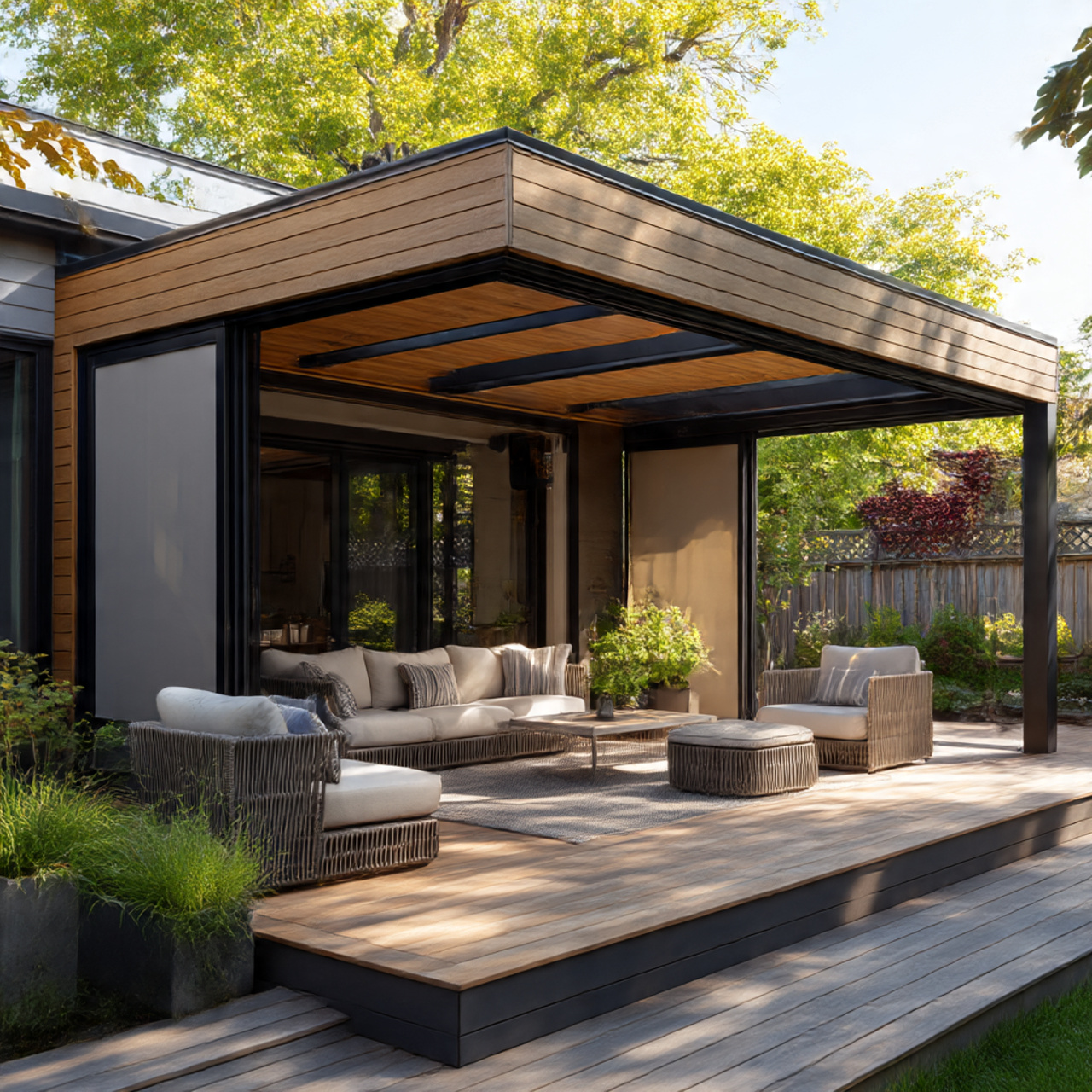 Outdoor Structures With Retractable Panels