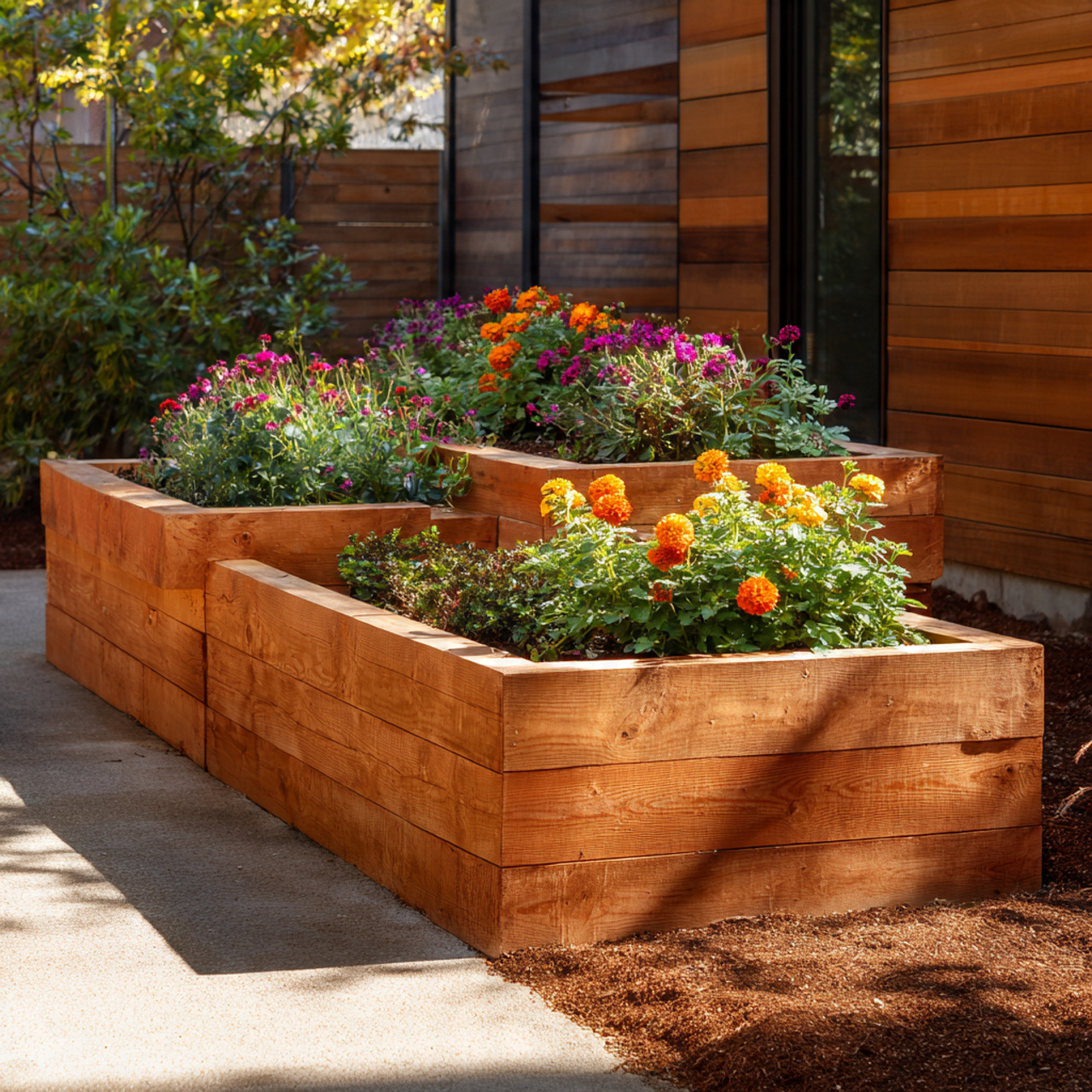 25 Flower Bed Ideas You’ll Love: Easy, Stylish & Perfect for Any Yard 2 Raised Wooden Flower Beds