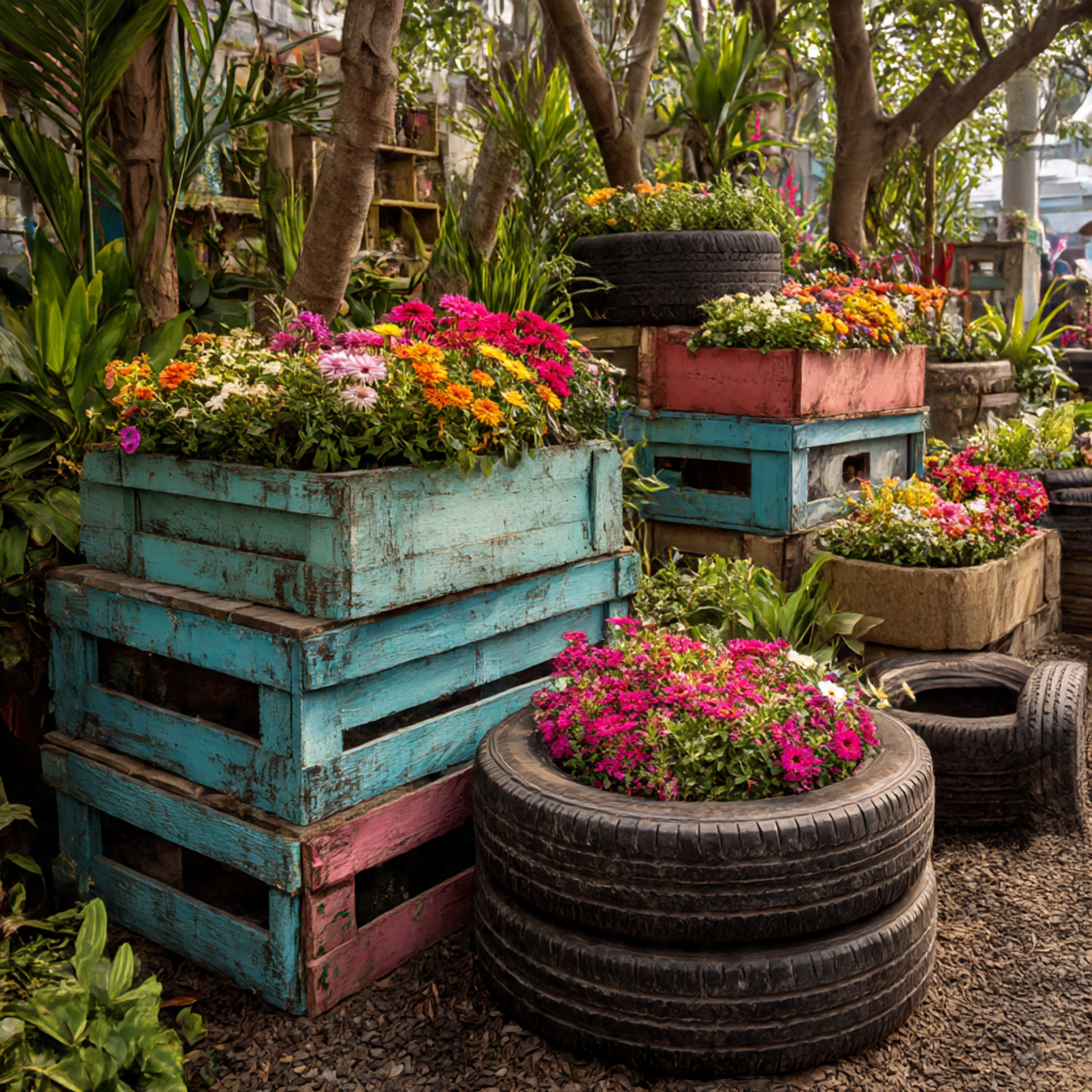 Recycled and Upcycled Garden Displays