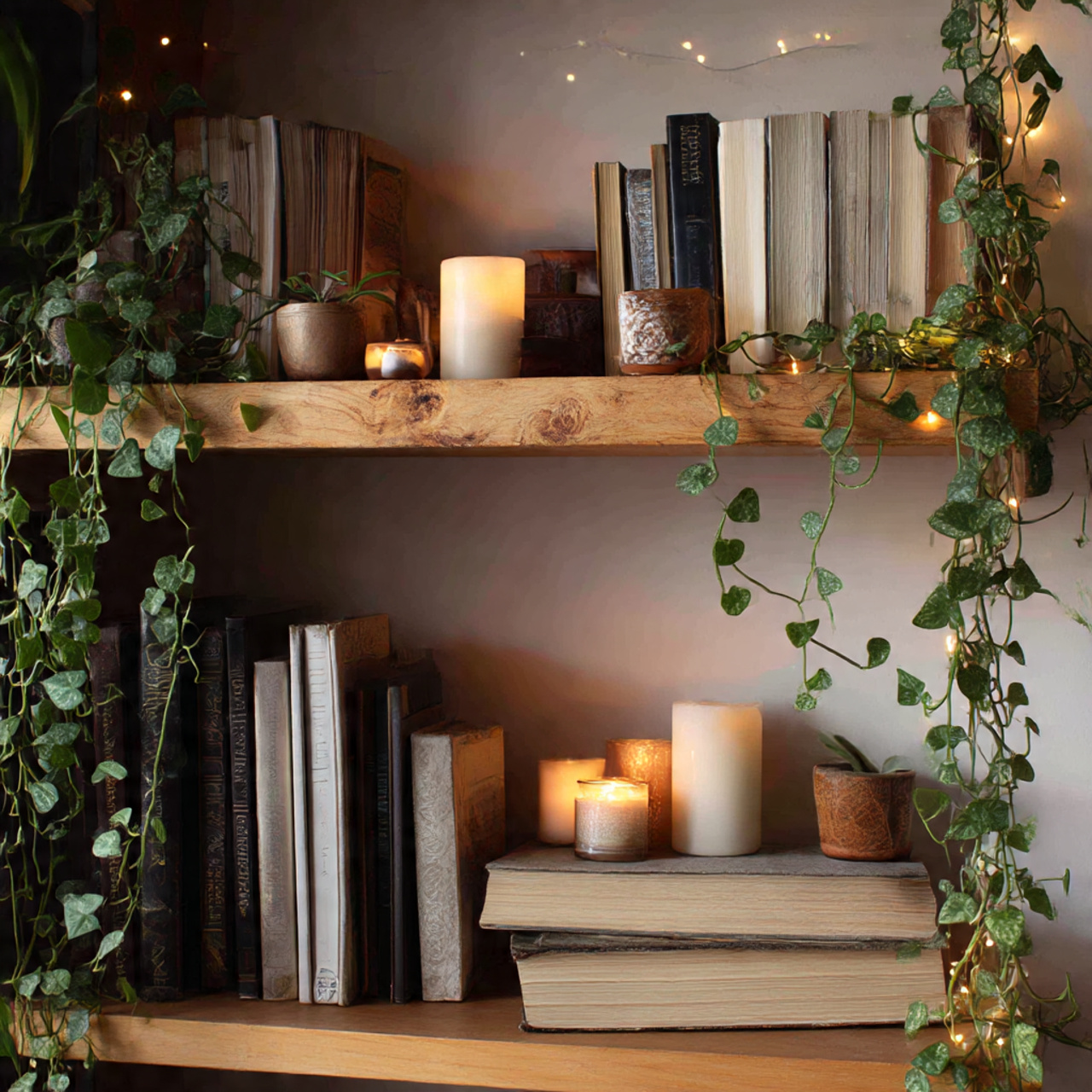 Shelf Styling with String of Hearts