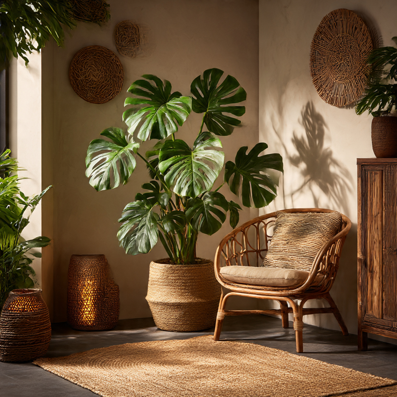 Tropical Corner with Monstera Plant
