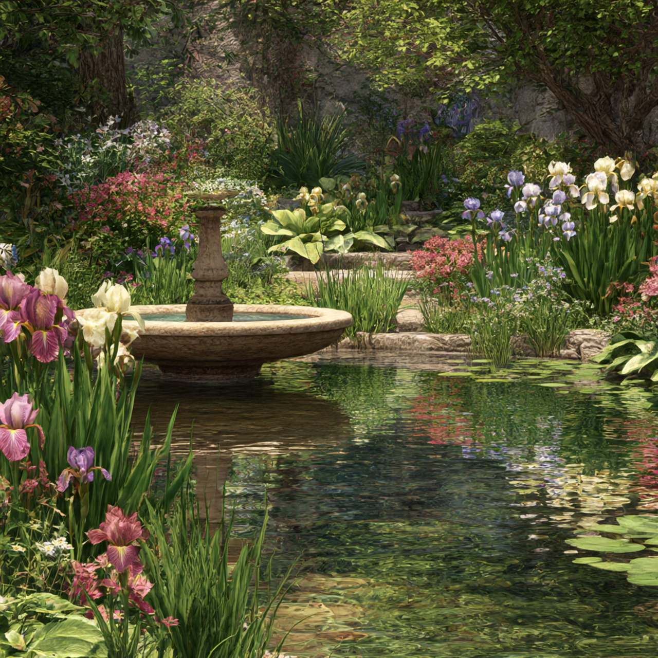 Water Feature Flower Gardens
