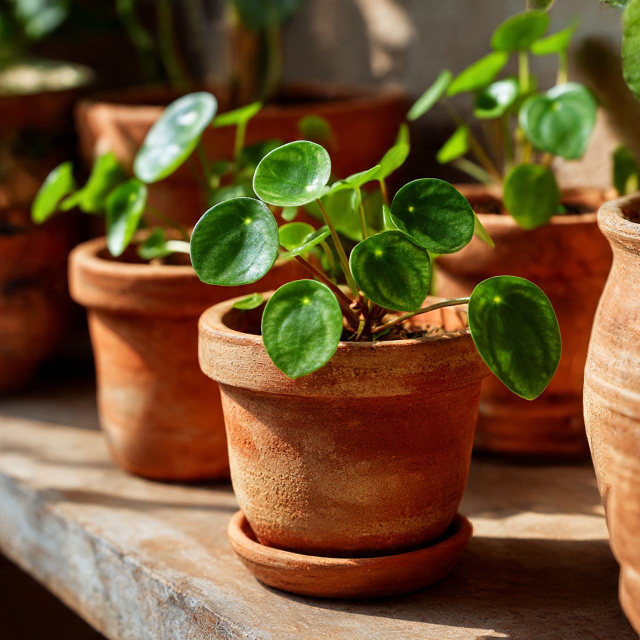 Watermelon Peperomia in Clay Pots