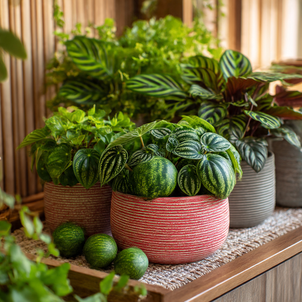 Watermelon Peperomia with Companion Plants