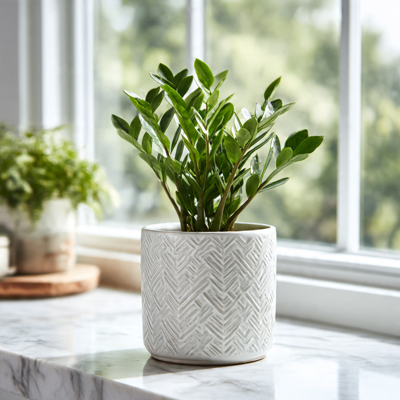 ZZ Plant in Modern Ceramic Pots