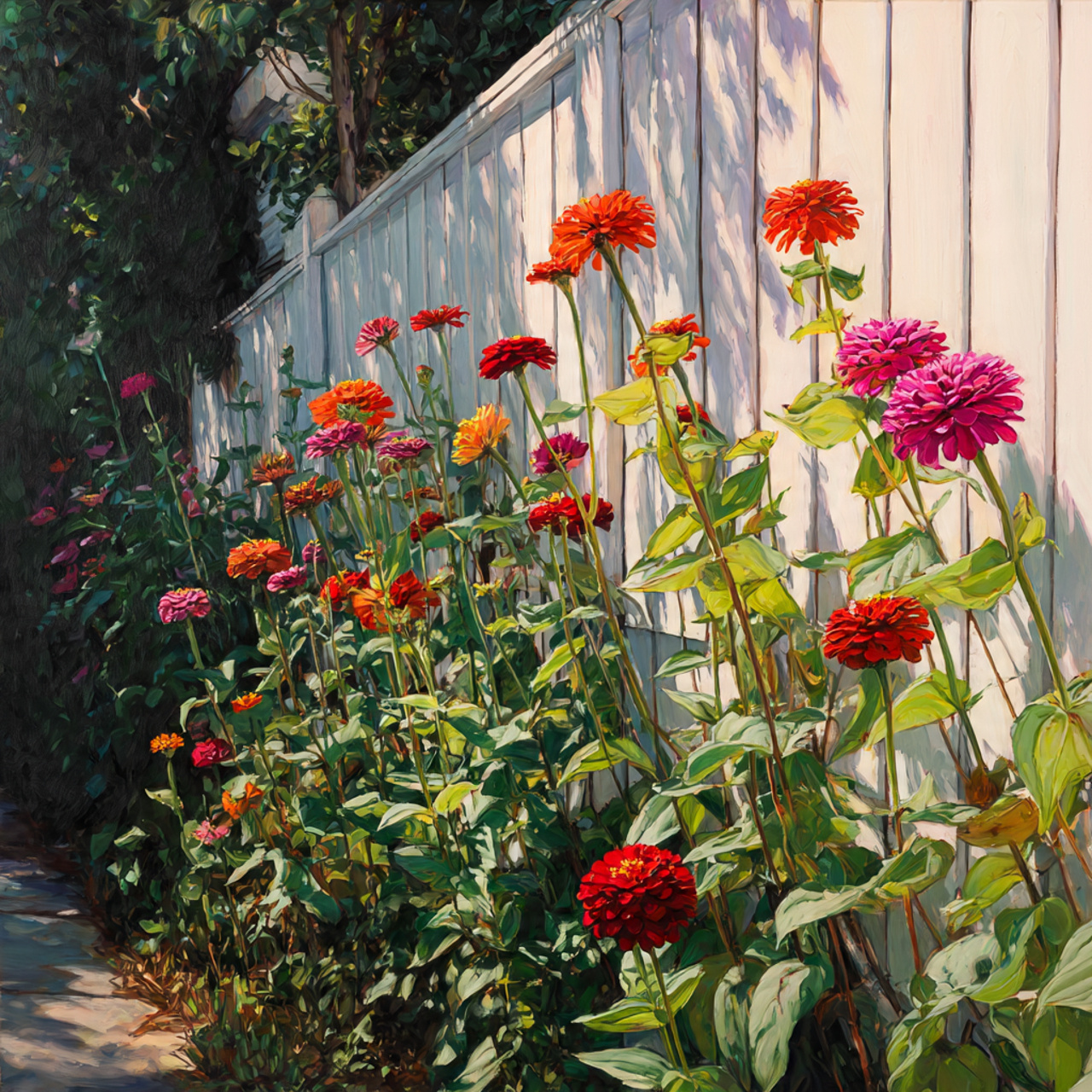 Zinnia Garden Along Fences
