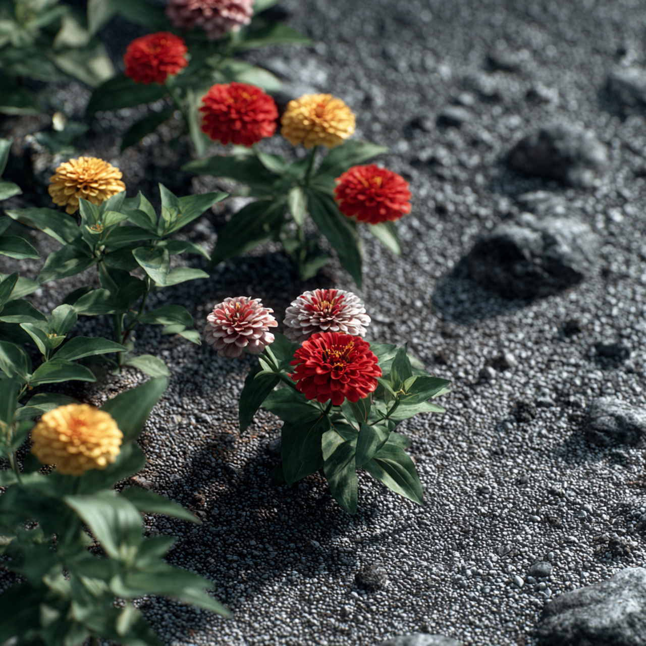 Zinnia Garden in Gravel Landscapes