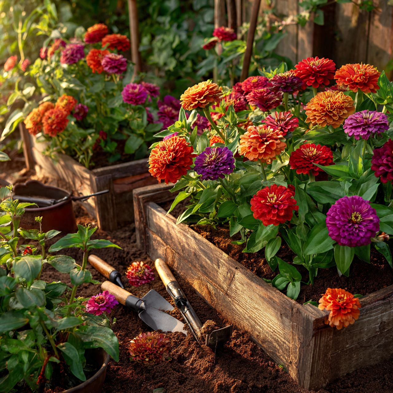 Zinnia Garden in Raised Beds