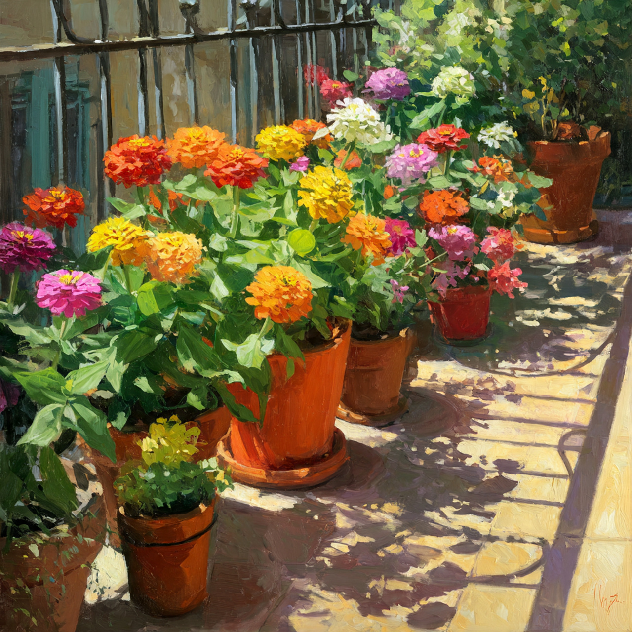 Zinnia Garden in Terracotta Pots