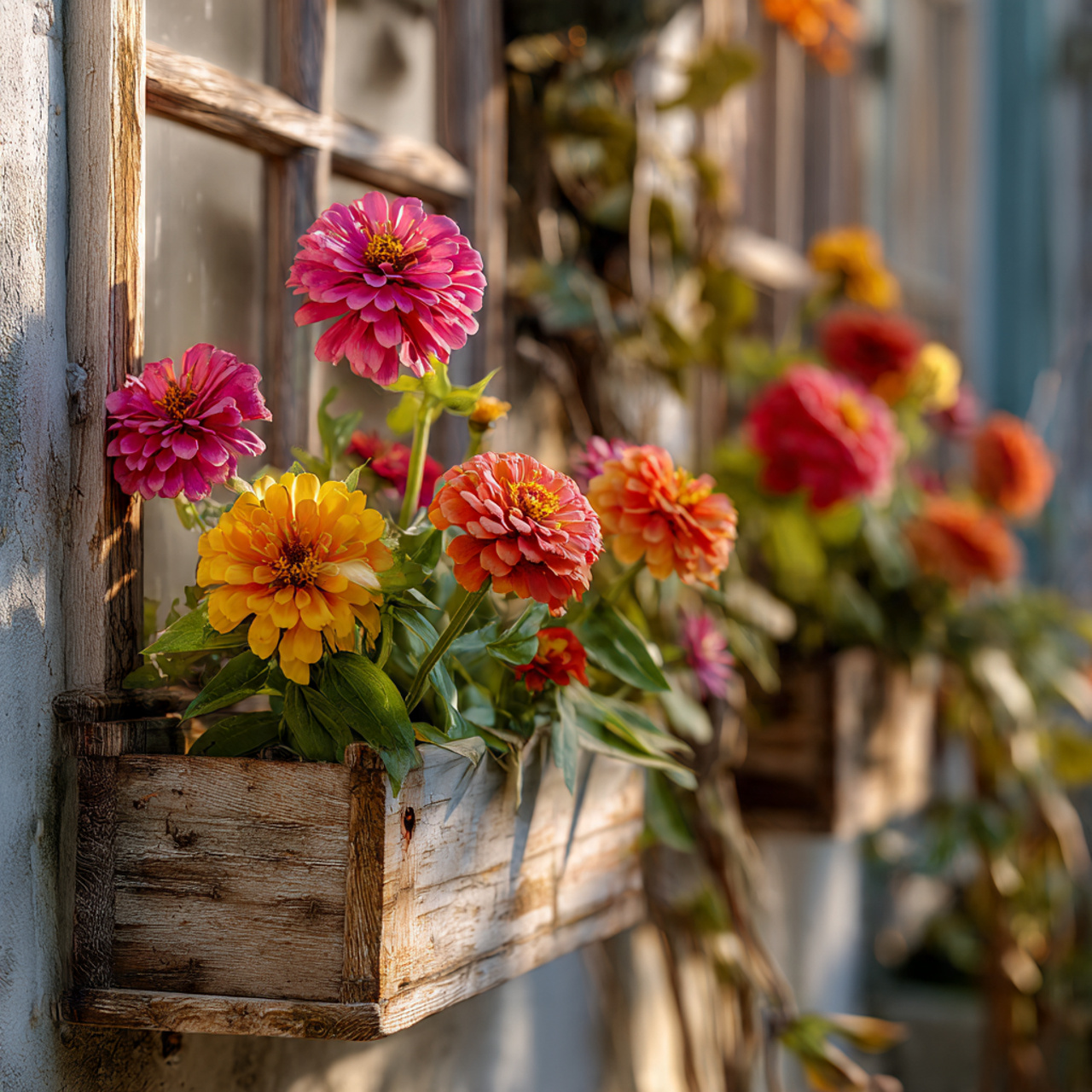 Zinnia Garden in Window Boxes