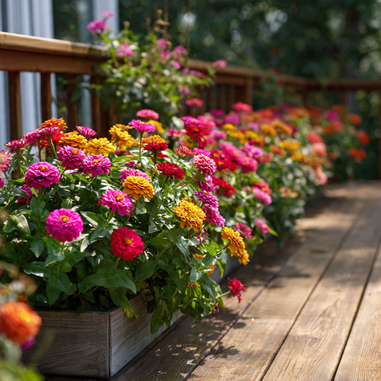 Zinnia Garden on Deck Railings