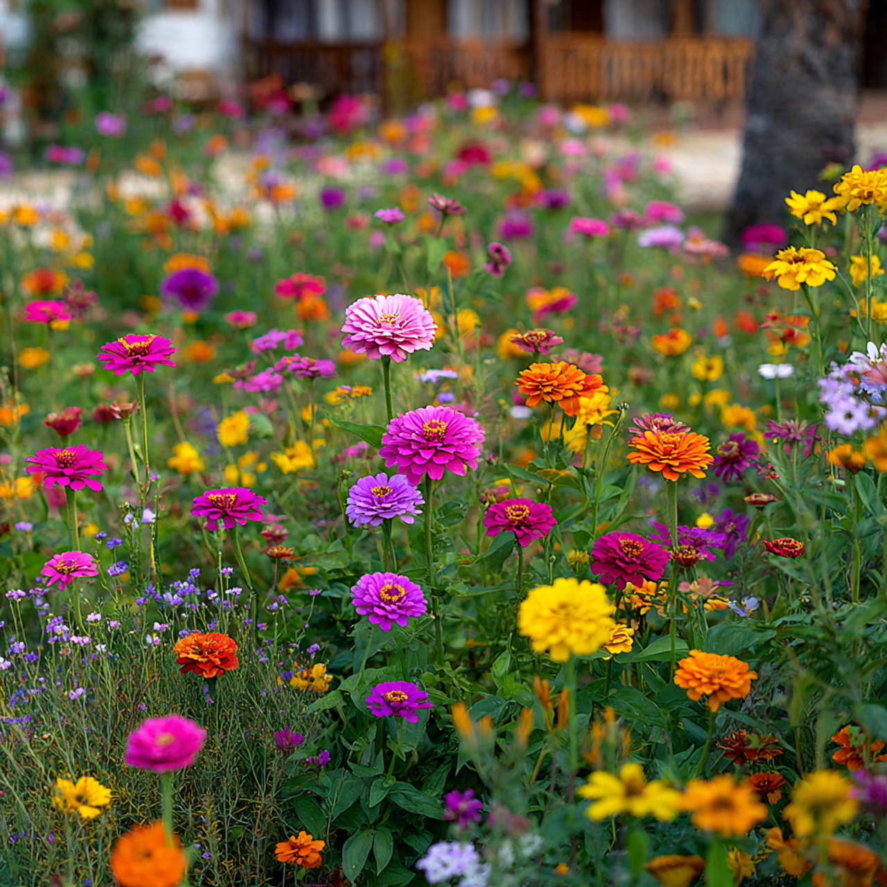 Zinnia Garden with Mixed Wildflowers