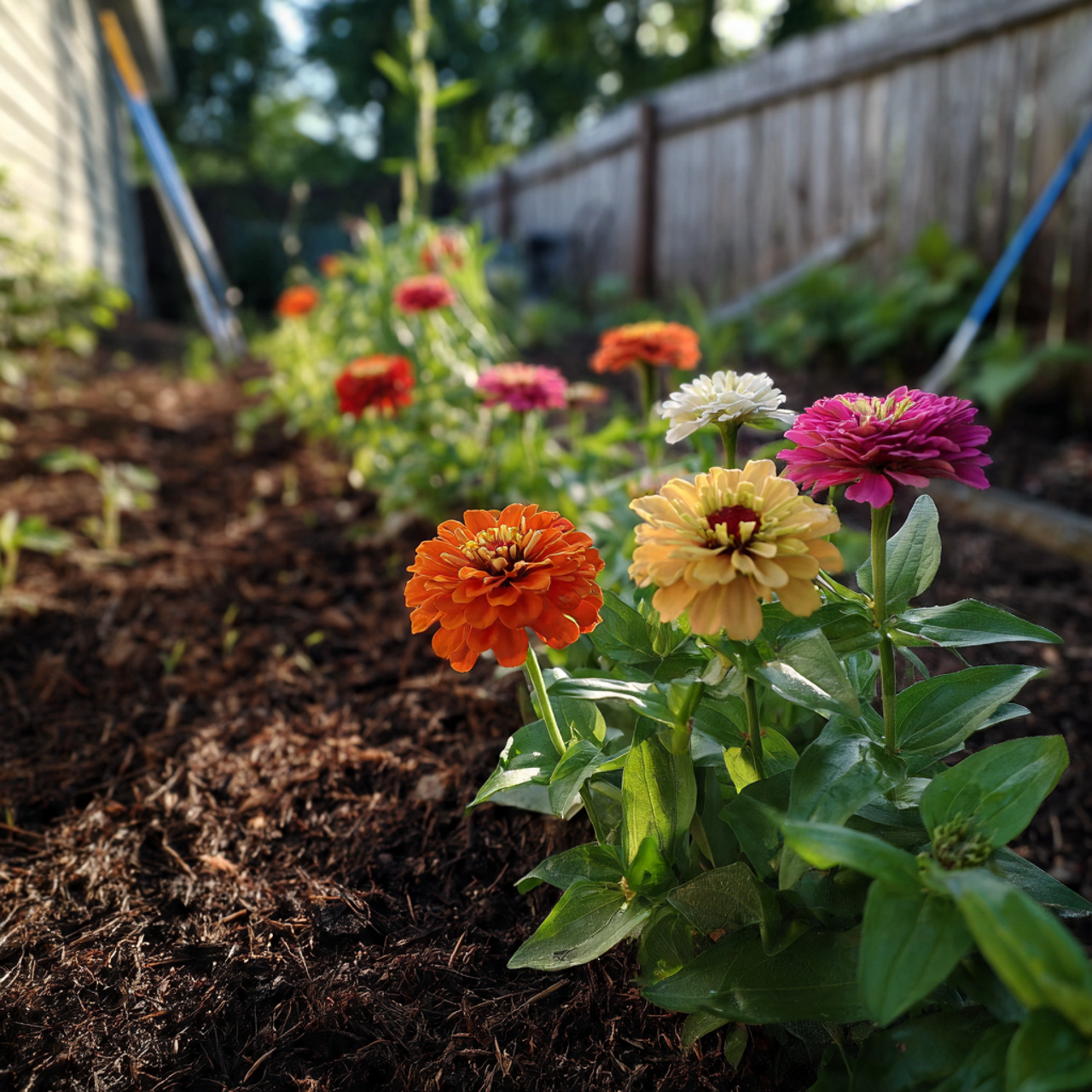 Zinnia Garden with Mulch Accents