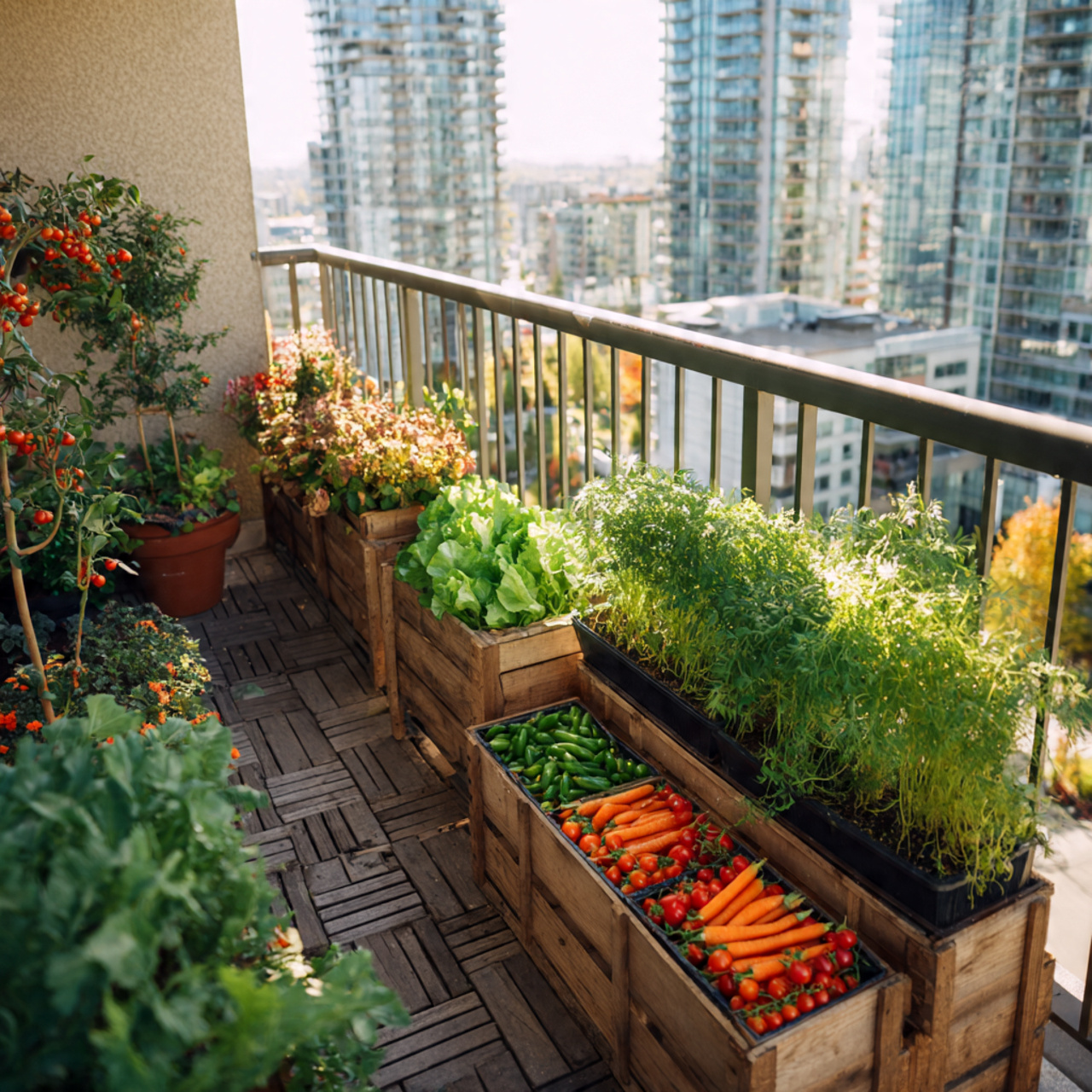 25 Stunning Balcony Garden Ideas to Transform Your Outdoor Space 6 a balcony with compact vegetable containers growing
