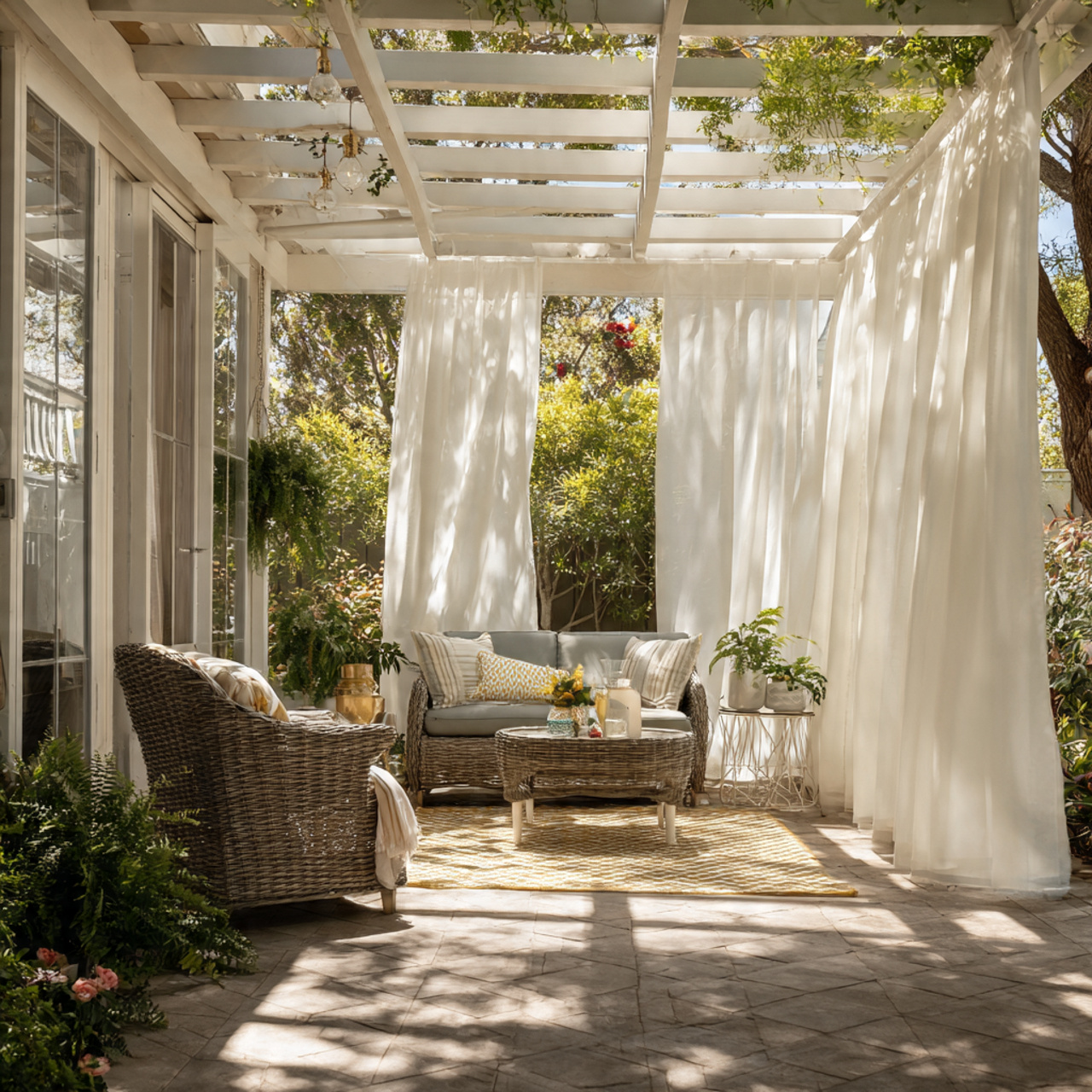 24 Patio Ideas You’ll Love: Fresh, Stylish & Easy Outdoor Upgrades 15 a breezy patio shaded by flowing white