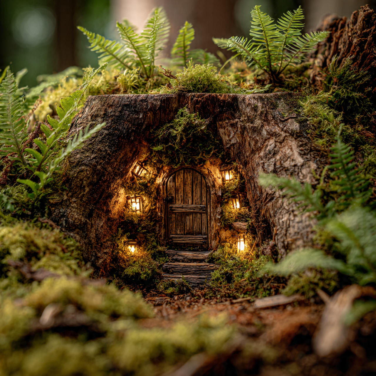 25 Magical Fairy Garden Ideas to Transform Your Home & Garden 4 a hollow tree root in a forest