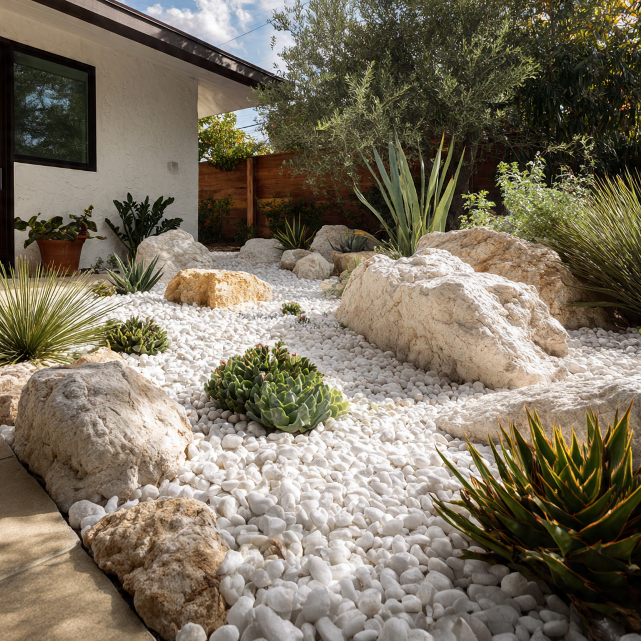24 Creative Garden Ideas That Bring Instant Charm to Your Space 12 a low maintenance garden with white pebbles grey