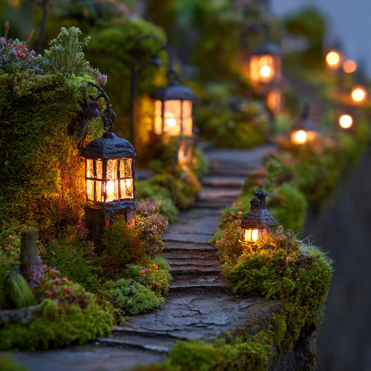 25 Magical Fairy Garden Ideas to Transform Your Home & Garden 10 a miniature garden with tiny glowing lanterns