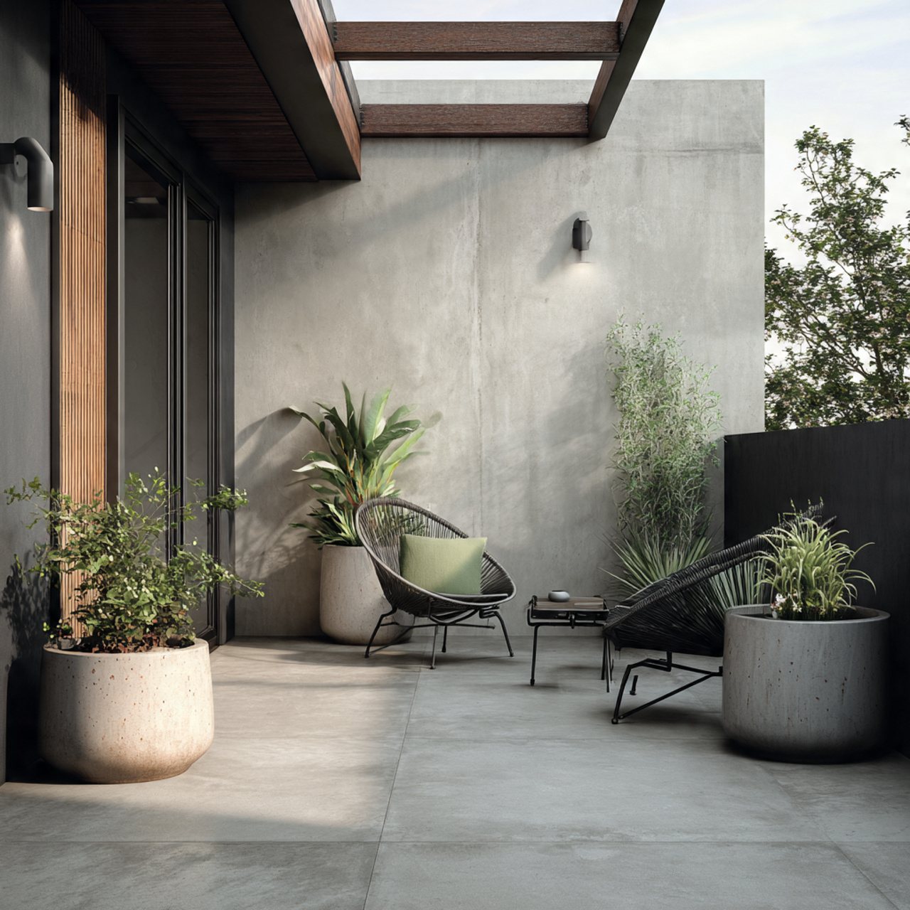 24 Patio Ideas You’ll Love: Fresh, Stylish & Easy Outdoor Upgrades 19 a modern industrial style patio with smooth concrete 1