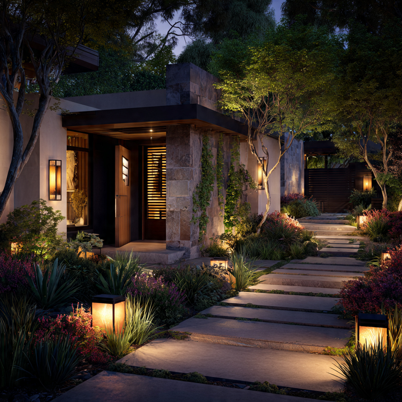 24 Creative Garden Ideas That Bring Instant Charm to Your Space 16 a nighttime garden with warm pathway lights