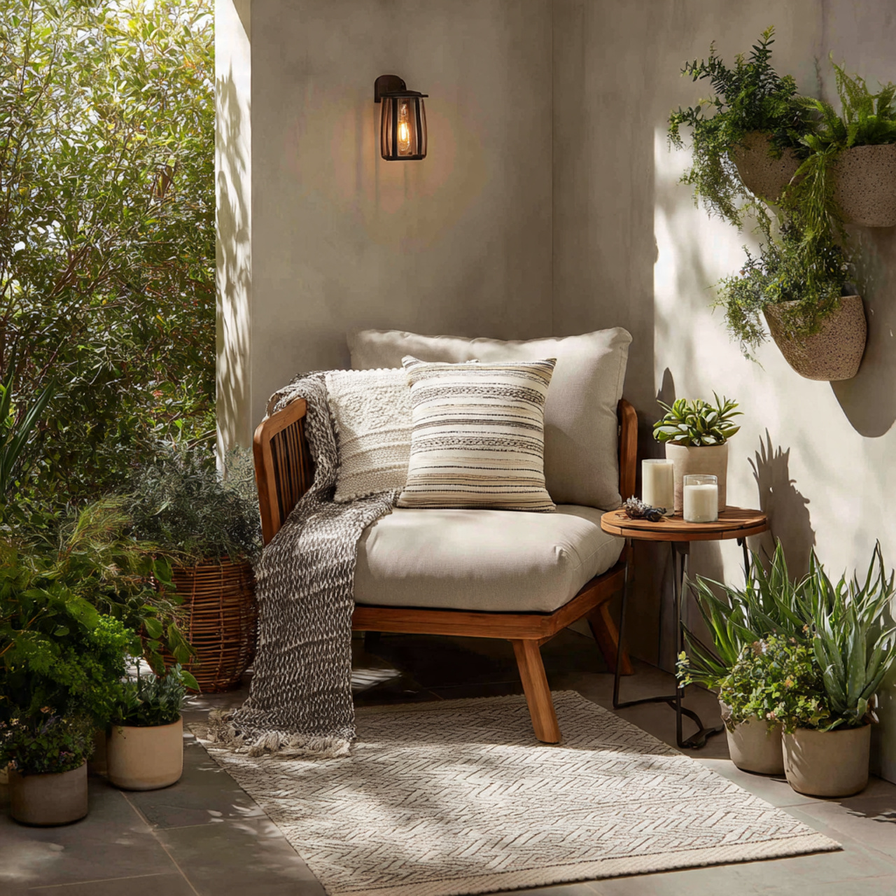 24 Patio Ideas You’ll Love: Fresh, Stylish & Easy Outdoor Upgrades 22 a peaceful patio corner with a cushioned