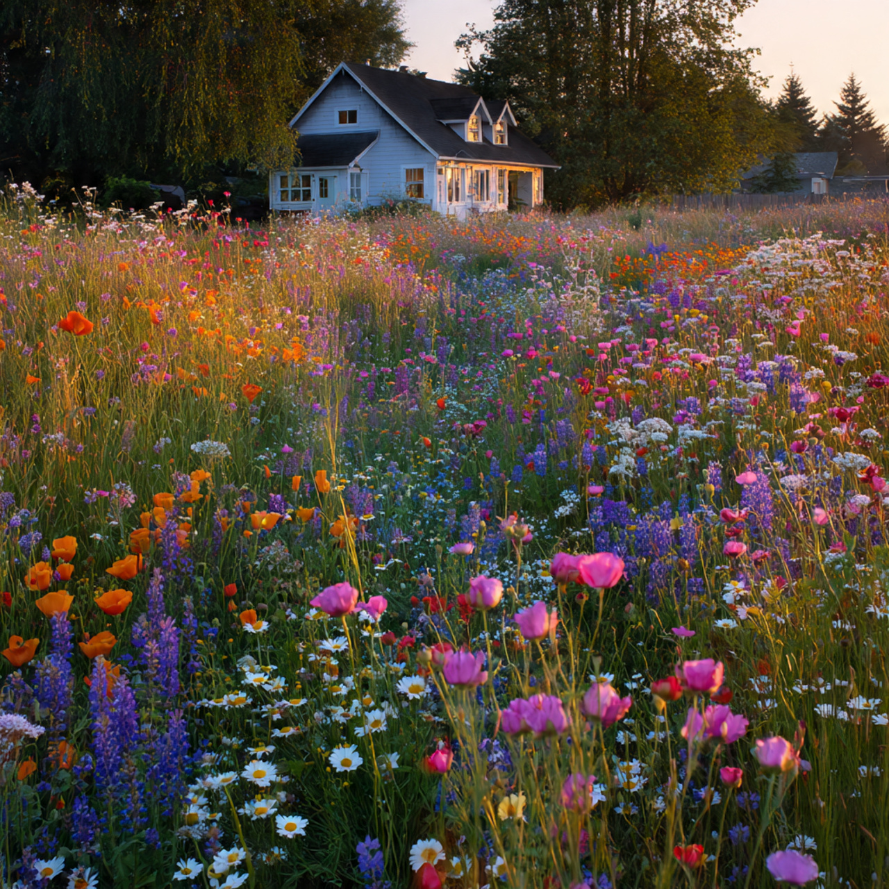 24 Creative Garden Ideas That Bring Instant Charm to Your Space 17 a realistic colorful wildflower meadow filled with