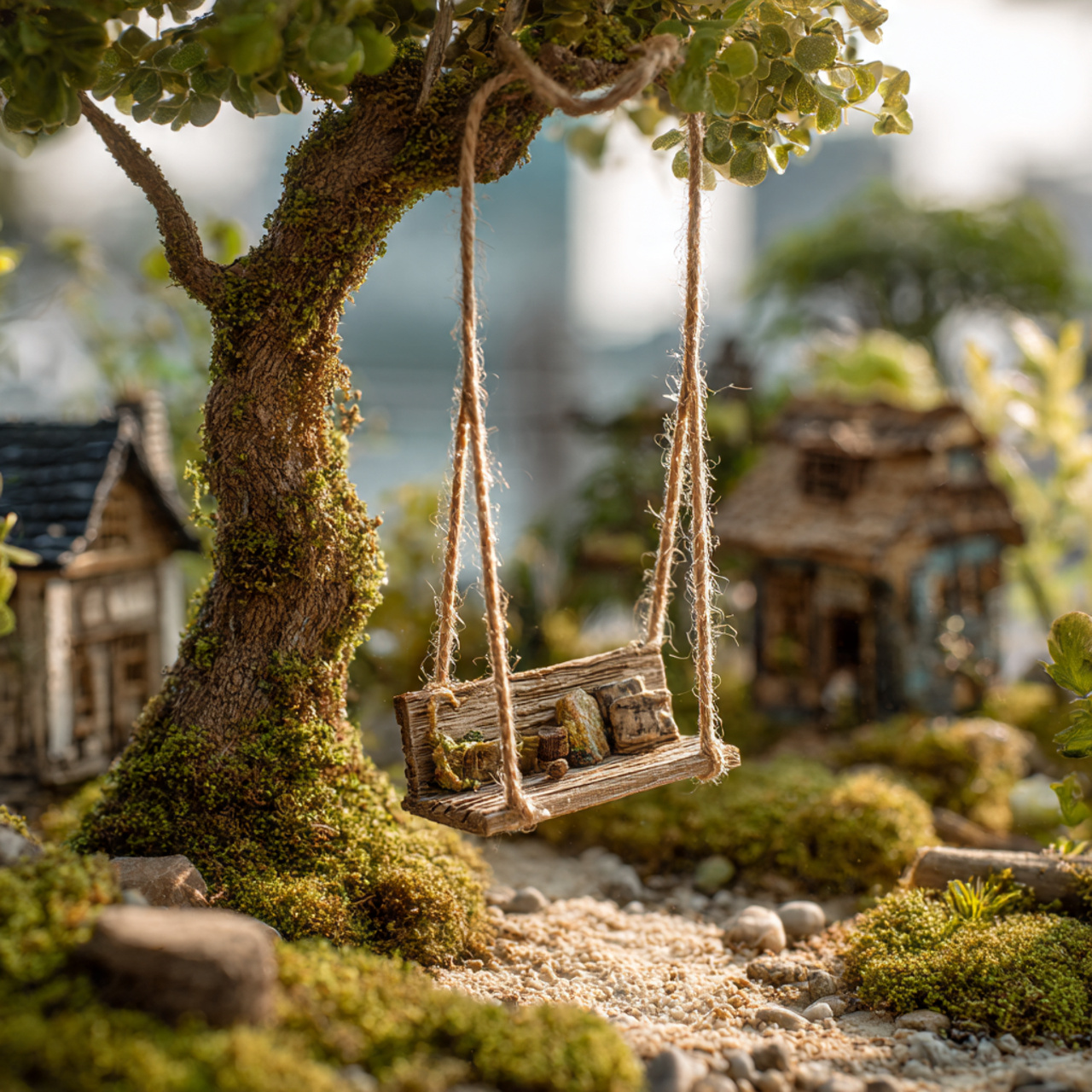 25 Magical Fairy Garden Ideas to Transform Your Home & Garden 8 a tiny swing made of twine and