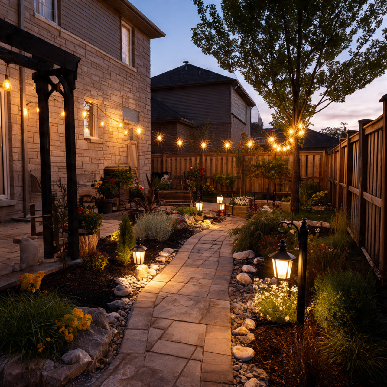 Create a Backyard Oasis: 24 Ultimate Guide to a Relaxing Outdoor Retreat 7 backyard lit with solar lights led pathway