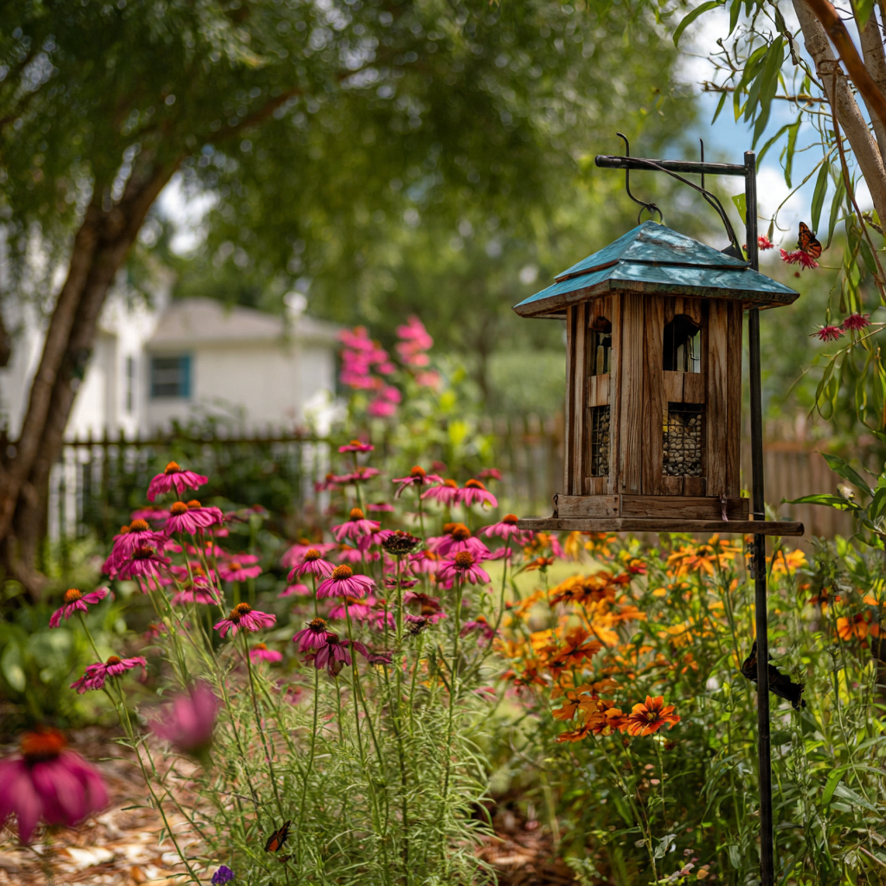 Create a Backyard Oasis: 24 Ultimate Guide to a Relaxing Outdoor Retreat 16 bird feeders butterfly garden and colorful plants