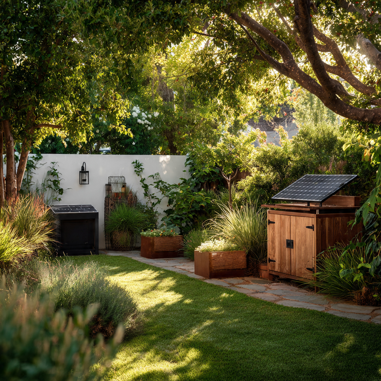 Create a Backyard Oasis: 24 Ultimate Guide to a Relaxing Outdoor Retreat 24 eco friendly backyard with solar lights compost bin