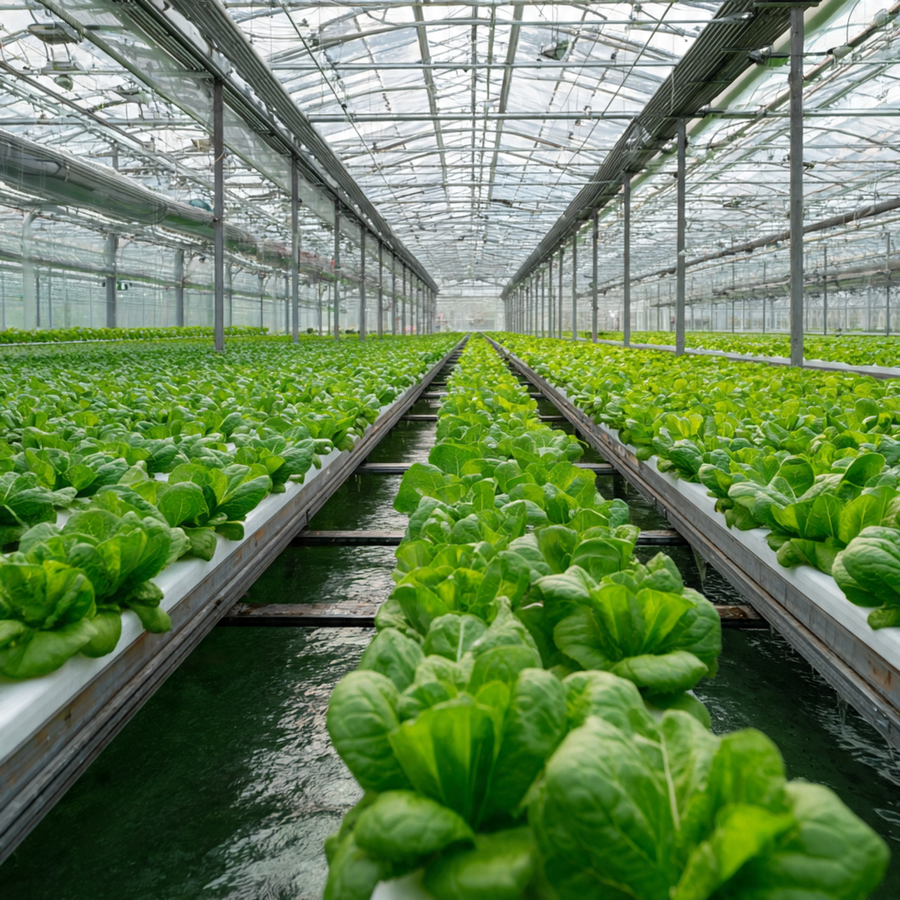 Hydroponic Gardening Made Easy: 25 Proven Ideas for Thriving Plants 25 large scale commercial hydroponic farm with rows of